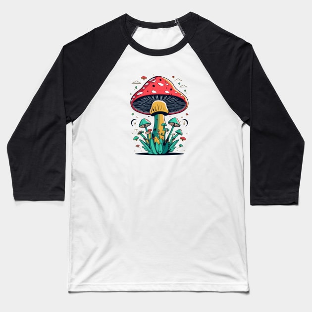 Magic mushrooms Baseball T-Shirt by CatCoconut-Art